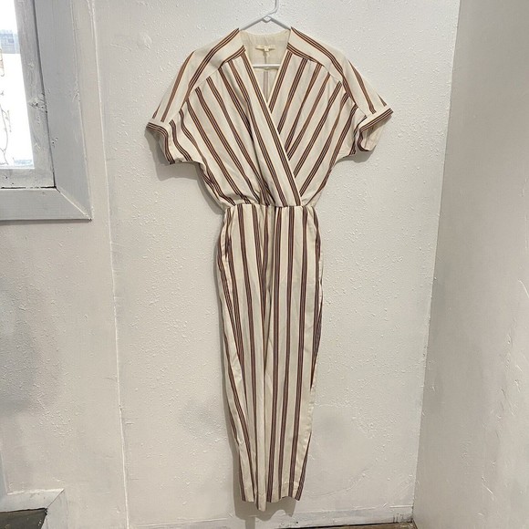 Maje Pieni Rayure Stripe Jumpsuit Surplice V-Neck Straight Leg Womens 34 / XS - Picture 3 of 15